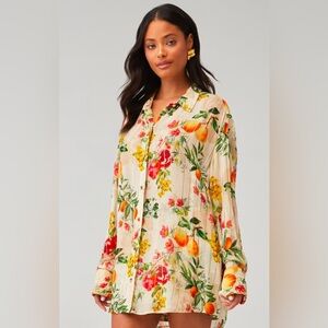 NWT Rococo Sands Women's Floral Fruit Button Up Blouse Size Large